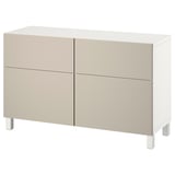 BESTÅ Combinazione + ante/cassetti, bianco/Lappviken/Stubbarp grigio chiaro-beige, 120x42x74 cm