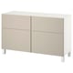 BESTÅ Combinazione + ante/cassetti, bianco/Lappviken/Stubbarp grigio chiaro-beige, 120x42x74 cm