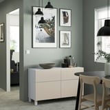 BESTÅ Combinazione + ante/cassetti, bianco/Lappviken/Stubbarp grigio chiaro-beige, 120x42x74 cm