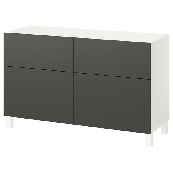 BESTÅ Combinazione + ante/cassetti, bianco/Lappviken/Stubbarp grigio scuro, 120x42x74 cm
