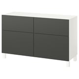 BESTÅ Combinazione + ante/cassetti, bianco/Lappviken/Stubbarp grigio scuro, 120x42x74 cm