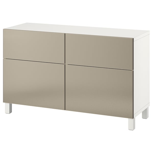 BESTÅ Combinazione + ante/cassetti, bianco/Riksviken/Stubbarp effetto bronzo chiaro, 120x42x74 cm