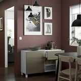 BESTÅ Combinazione + ante/cassetti, bianco/Riksviken/Stubbarp effetto bronzo chiaro, 120x42x74 cm