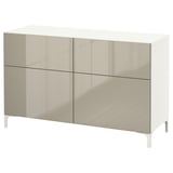 BESTÅ Combinazione + ante/cassetti, bianco/Selsviken lucido/beige, 120x42x74 cm