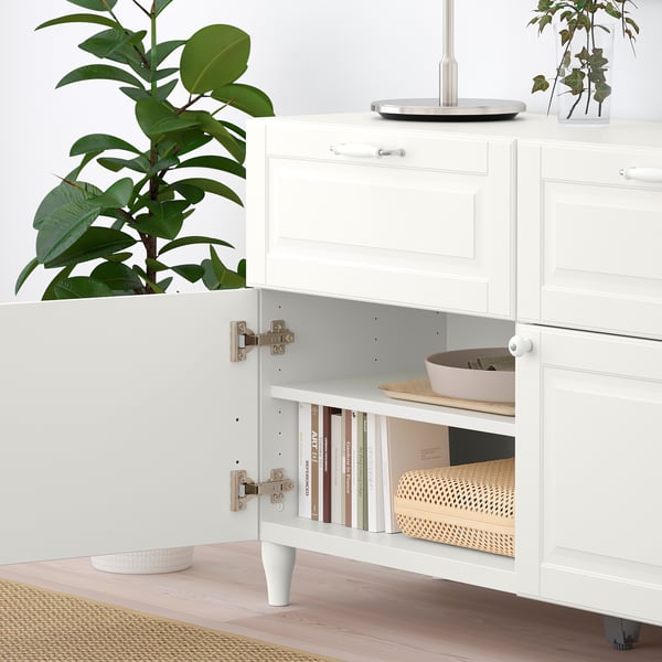 BESTÅ Combinazione + ante/cassetti, bianco/Smeviken/Kabbarp bianco, 120x42x74 cm
