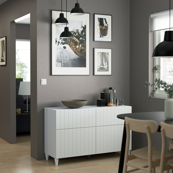 BESTÅ Combinazione + ante/cassetti, bianco/Sutterviken/Kabbarp bianco, 120x42x74 cm