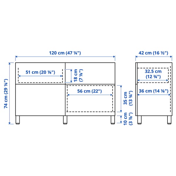 BESTÅ Combinazione + ante/cassetti, bianco/Sutterviken/Kabbarp bianco, 120x42x74 cm