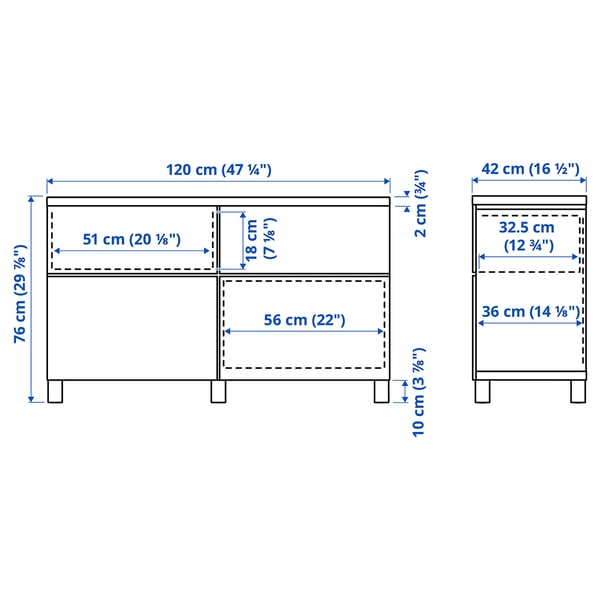 BESTÅ Combinazione + ante/cassetti, bianco/Sutterviken/Kabbarp bianco, 120x42x76 cm