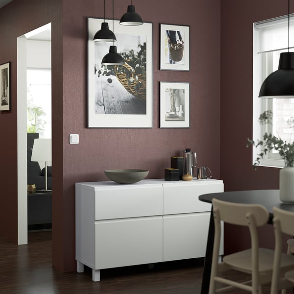 BESTÅ Combinazione + ante/cassetti, bianco/Västerviken/Stubbarp bianco, 120x42x74 cm