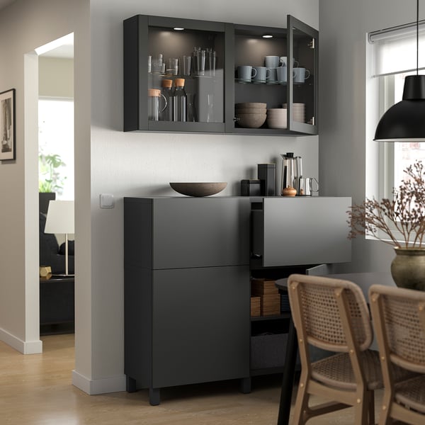 BESTÅ Combinazione + ante/cassetti, grigio scuro Lappviken/Stubbarp/Sindvik grigio scuro, 120x42x213 cm