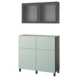 BESTÅ Combinazione + ante/cassetti, grigio scuro Sindvik/Stubbarp/Hjortviken grigio pallido-verde, 120x42x213 cm