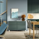 BESTÅ Combinazione + ante/cassetti, Krukmakare grigio scuro-verde/Stubbarp bianco, 120x42x74 cm