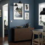 BESTÅ Combinazione + ante/cassetti, marrone-nero Björköviken/Stubbarp/marrone impiallacciatura di rovere/mordente, 120x42x74 cm