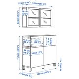 BESTÅ Combinazione + ante/cassetti, marrone-nero Lappviken/Stubbarp/grigio chiaro-beige vetro trasparente, 120x42x213 cm