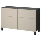 BESTÅ Combinazione + ante/cassetti, marrone-nero/Lappviken/Stubbarp grigio chiaro-beige, 120x42x74 cm