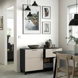 BESTÅ Combinazione + ante/cassetti, marrone-nero/Lappviken/Stubbarp grigio chiaro-beige, 120x42x74 cm