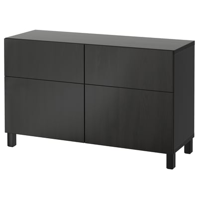 BESTÅ Combinazione + ante/cassetti, marrone-nero/Lappviken/Stubbarp marrone-nero, 120x42x74 cm
