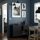 BESTÅ Combinazione + ante/cassetti, marrone-nero/Riksviken/Stubbarp effetto peltro scuro spazzolato, 120x42x74 cm