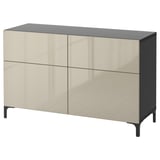 BESTÅ Combinazione + ante/cassetti, marrone-nero/Selsviken lucido/beige, 120x42x74 cm