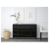 BESTÅ Combinazione + ante/cassetti, marrone-nero/Selsviken lucido/nero, 120x42x74 cm