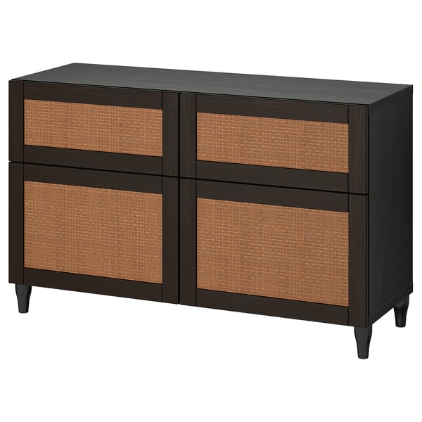 BESTÅ Combinazione + ante/cassetti, marrone-nero Studsviken/Kabbarp/marrone scuro pioppo intrecciato, 120x42x74 cm