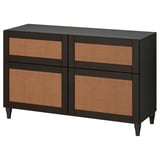 BESTÅ Combinazione + ante/cassetti, marrone-nero Studsviken/Kabbarp/marrone scuro pioppo intrecciato, 120x42x74 cm