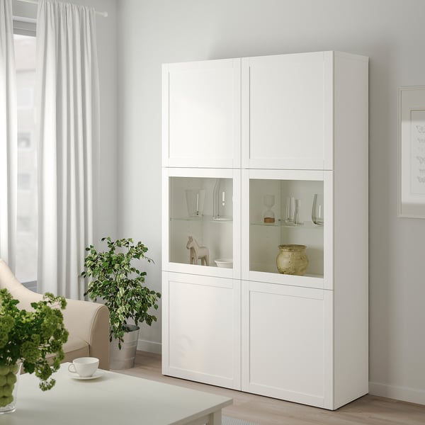 BESTÅ Combinazione con ante a vetro, bianco Hanviken/Sindvik vetro trasparente bianco, 120x42x193 cm