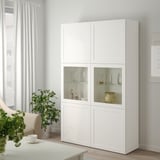 BESTÅ Combinazione con ante a vetro, bianco Hanviken/Sindvik vetro trasparente bianco, 120x42x193 cm
