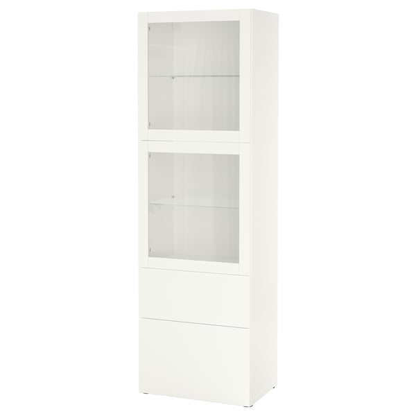 BESTÅ Combinazione con ante a vetro, bianco/Lappviken vetro trasparente bianco, 60x42x193 cm