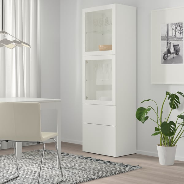 BESTÅ Combinazione con ante a vetro, bianco/Lappviken vetro trasparente bianco, 60x42x193 cm