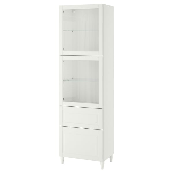 BESTÅ Combinazione con ante a vetro, bianco Smeviken/Ostvik/Kabbarp vetro trasparente bianco, 60x42x202 cm