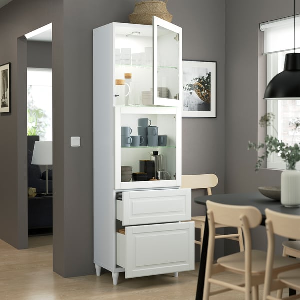 BESTÅ Combinazione con ante a vetro, bianco Smeviken/Ostvik/Kabbarp vetro trasparente bianco, 60x42x202 cm