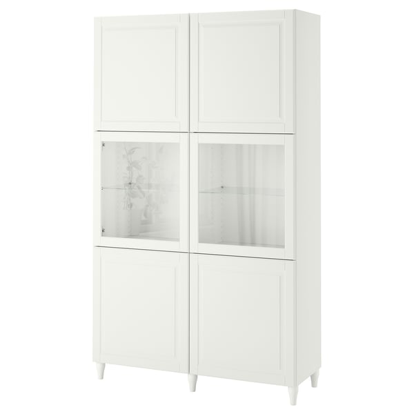 BESTÅ Combinazione con ante a vetro, bianco Smeviken/Ostvik vetro trasparente bianco, 120x42x202 cm