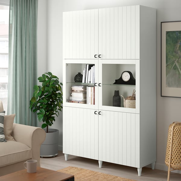 BESTÅ Combinazione con ante a vetro, bianco Sutterviken/Sindvik vetro trasparente bianco, 120x42x202 cm