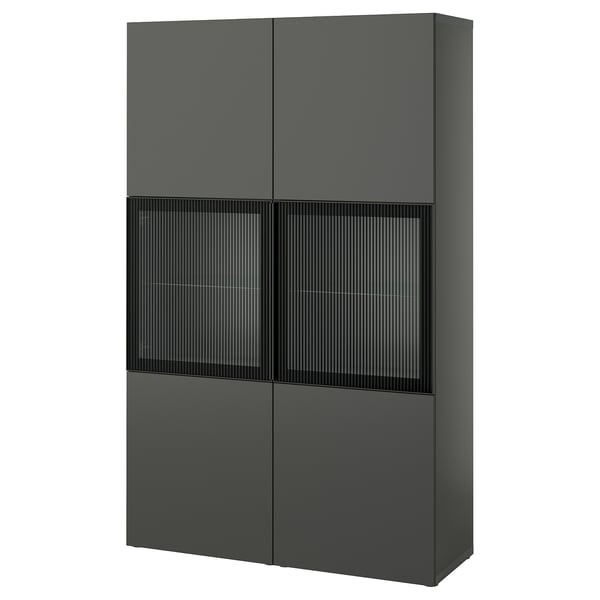 BESTÅ Combinazione con ante a vetro, grigio scuro Lappviken/Fällsvik antracite, 120x42x193 cm