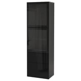 BESTÅ Combinazione con ante a vetro, marrone-nero/Selsviken lucido/vetro trasparente nero, 60x42x193 cm