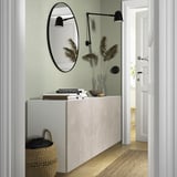 BESTÅ Combinazione di mobili da parete, bianco Bergsviken/beige effetto marmo, 180x42x64 cm