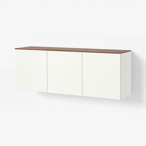 BESTÅ Combinazione di mobili da parete, bianco Förvaltare/marrone effetto noce, 180x42x65 cm