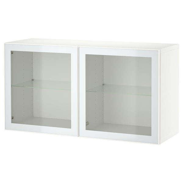 BESTÅ Combinazione di mobili da parete, bianco Glassvik/bianco/verde chiaro vetro trasparente, 120x42x64 cm
