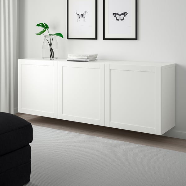 BESTÅ Combinazione di mobili da parete, bianco/Hanviken bianco, 180x42x64 cm