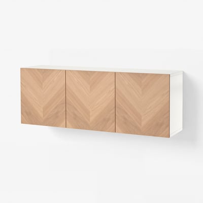 BESTÅ Combinazione di mobili da parete, bianco/Hedeviken impiallacciatura di rovere, 180x42x64 cm