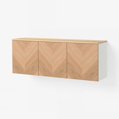 BESTÅ Combinazione di mobili da parete, bianco/Hedeviken impiallacciatura di rovere, 180x42x66 cm