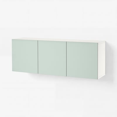 BESTÅ Combinazione di mobili da parete, bianco/Hjortviken grigio pallido-verde, 180x42x64 cm