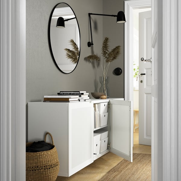 BESTÅ Combinazione di mobili da parete, bianco/Mörtviken bianco, 180x42x64 cm