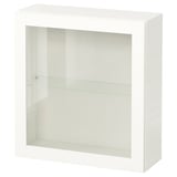 BESTÅ Combinazione di mobili da parete, bianco/Sindvik vetro trasparente bianco, 60x22x64 cm