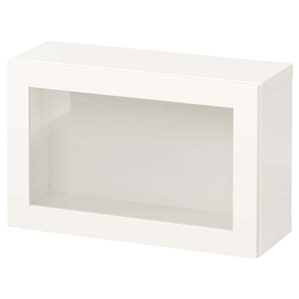 BESTÅ Combinazione di mobili da parete, bianco/Sindvik vetro trasparente bianco, 60x22x38 cm