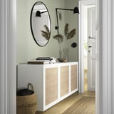 BESTÅ Combinazione di mobili da parete, bianco Studsviken/bianco pioppo intrecciato, 180x42x64 cm