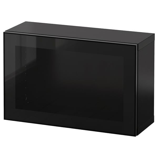 BESTÅ Combinazione di mobili da parete, marrone-nero Glassvik/nero vetro trasparente, 60x22x38 cm