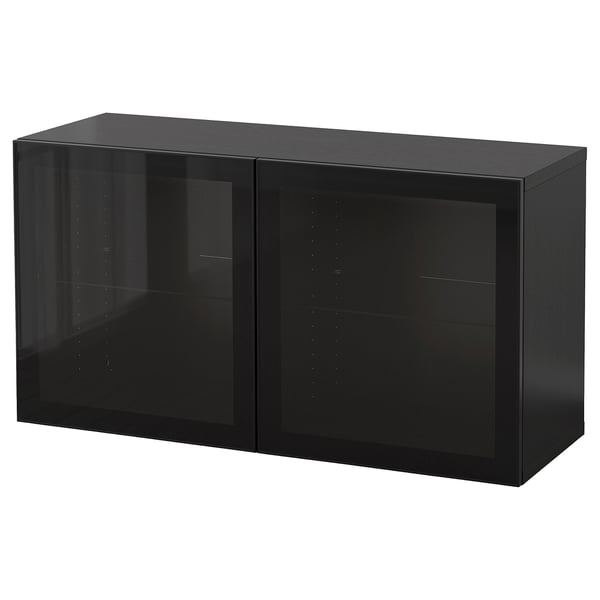 BESTÅ Combinazione di mobili da parete, marrone-nero Glassvik/nero vetro trasparente, 120x42x64 cm