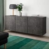 BESTÅ Combinazione di mobili da parete, marrone-nero/Kallviken effetto cemento, 180x42x64 cm